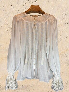 NWT Free People Embroidered Poet Top XS Ivory 100% Cotton Gauze Lace Fairy $168
